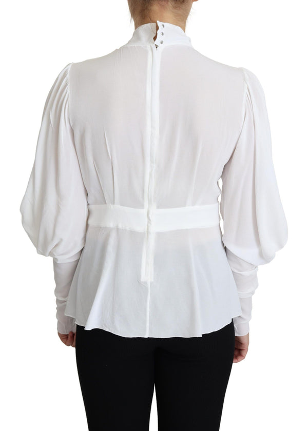 Dolce &amp; Gabbana White Pusero Ascot Collar Lantern Sleeves Top