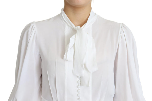 Dolce &amp; Gabbana White Pusero Ascot Collar Lantern Sleeves Top