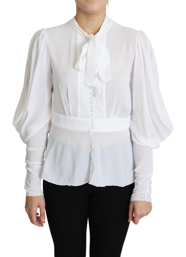 Dolce &amp; Gabbana White Pusero Ascot Collar Lantern Sleeves Top