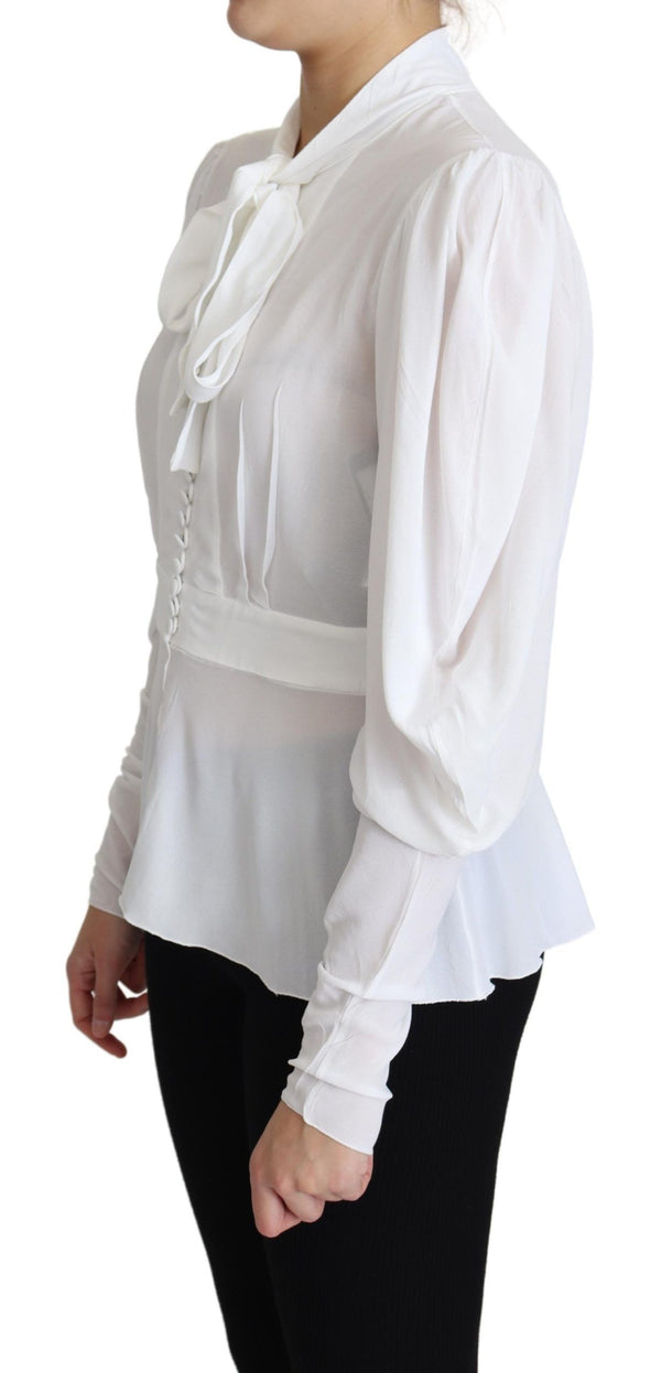 Dolce &amp; Gabbana White Pusero Ascot Collar Lantern Sleeves Top