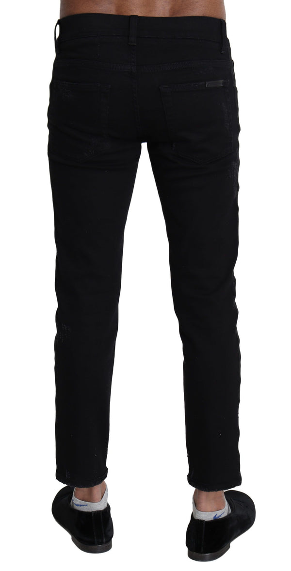 Dolce &amp; Gabbana Black Heraldic Embroidery Skinny Denim Farkut