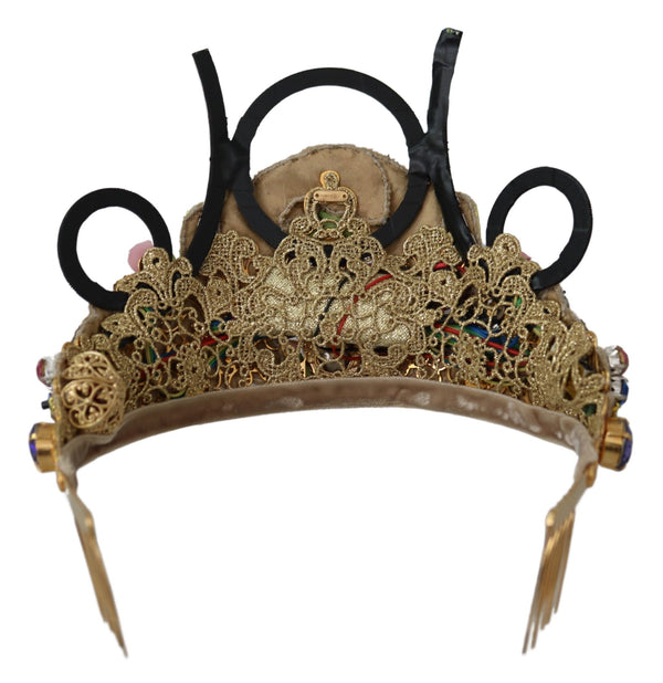 Dolce &amp; Gabbana kultainen messinki kukkakristalli LED-valot Crown Tiara Diadem