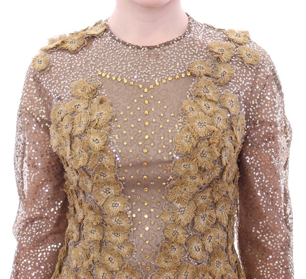 Lanre Da Silva Ajayi Exquisite Gold Lace Maxi Dress with Crystals