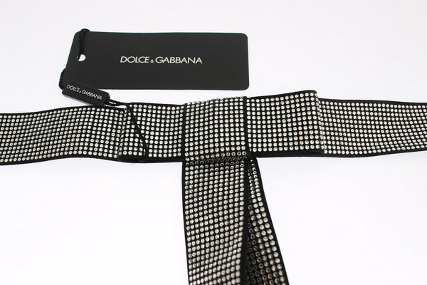 Dolce &amp; Gabbana Black Silk Clear Crystal Bow vyötärövyö