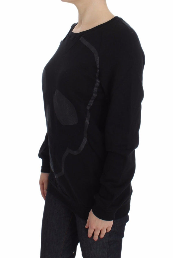 Exte Black Cotton Motive Print Crewneck villapaita