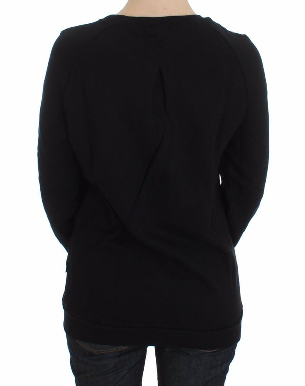 Exte Black Cotton Motive Print Crewneck villapaita