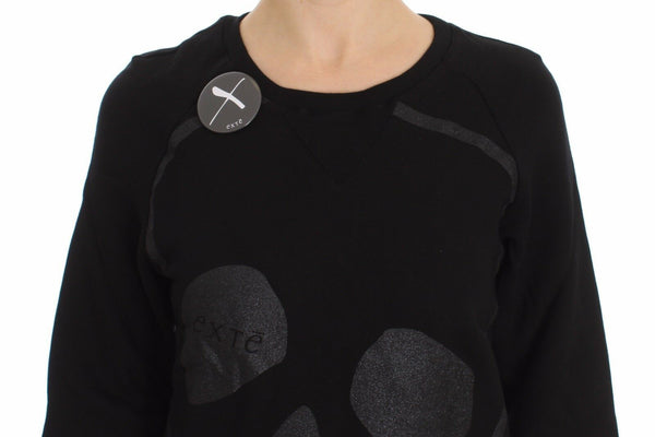 Exte Black Cotton Motive Print Crewneck villapaita