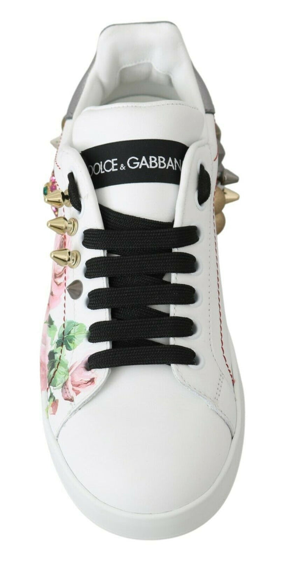 Dolce &amp; Gabbana White Leather Crystal Roses -kukkalenkkarit