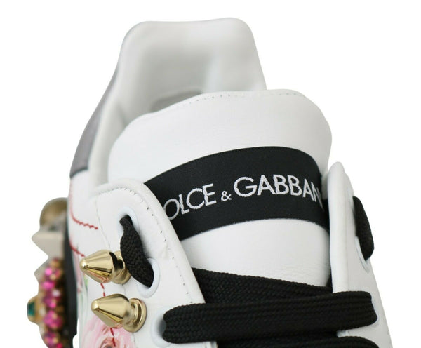 Dolce &amp; Gabbana White Leather Crystal Roses -kukkalenkkarit