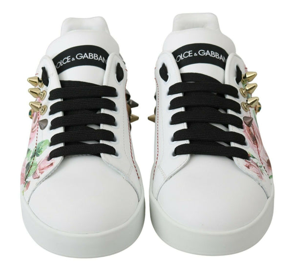 Dolce &amp; Gabbana White Leather Crystal Roses -kukkalenkkarit