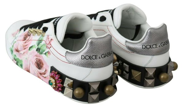 Dolce &amp; Gabbana White Leather Crystal Roses -kukkalenkkarit