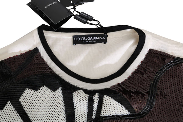 Dolce &amp; Gabbana White Jazz Sequined Guitar Pullover Top Sweater