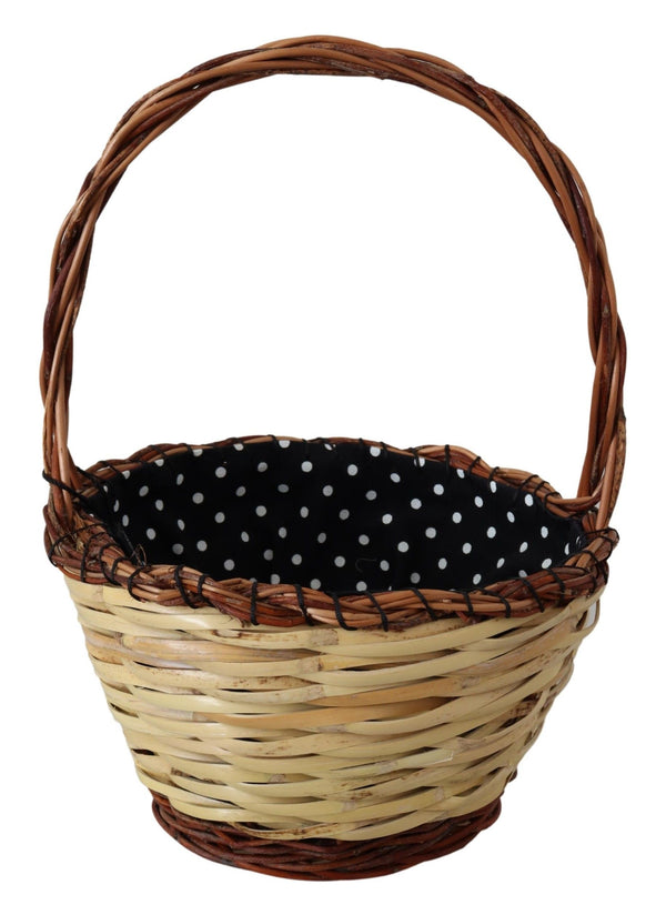 Dolce &amp; Gabbana Beige puinen Wicker Rattan Basket Kangaskassi