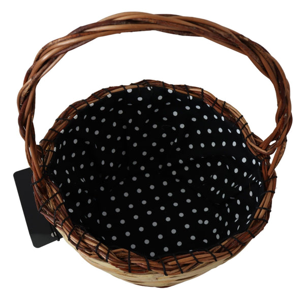 Dolce &amp; Gabbana Beige puinen Wicker Rattan Basket Kangaskassi