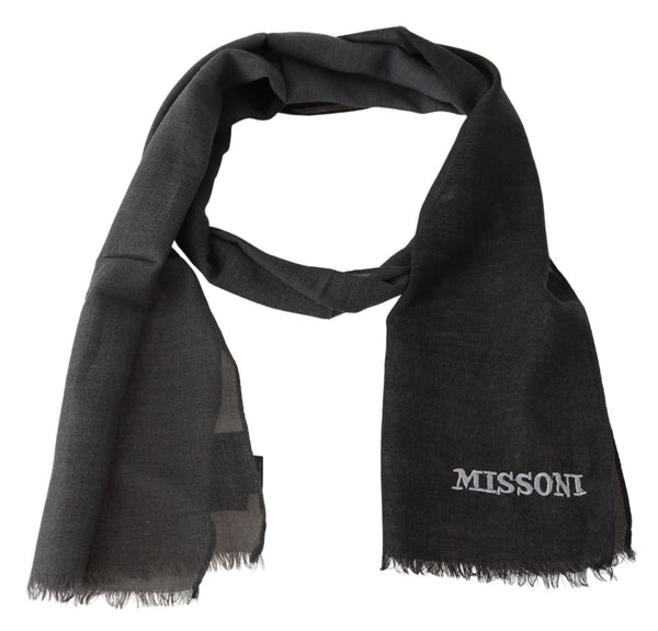 Missoni Grey Wool Unisex Neck Wrap Shawl Fringes Logo Huivi