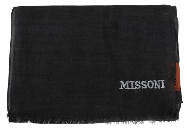 Missoni Grey Wool Unisex Neck Wrap Shawl Fringes Logo Huivi