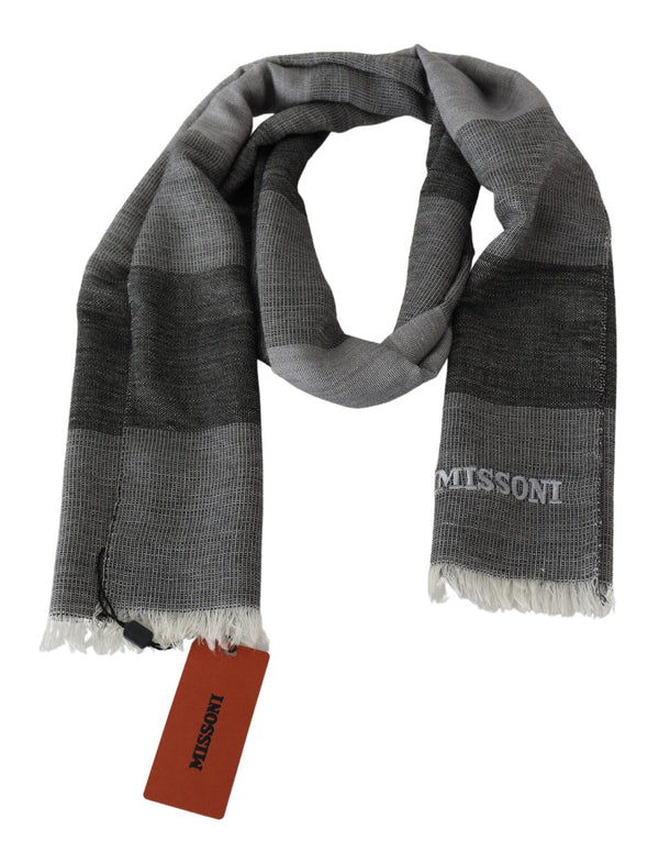 Missoni Gray Striped Wool Unisex Neck Wrap Fringes -huivi