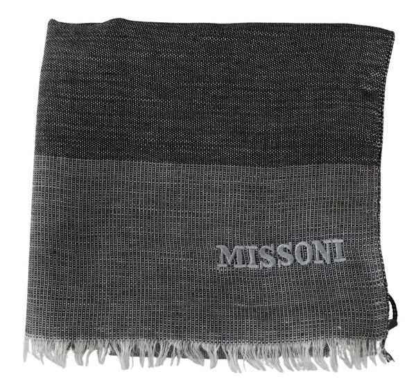 Missoni Gray Striped Wool Unisex Neck Wrap Fringes -huivi