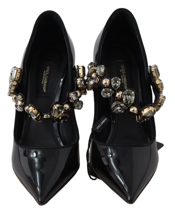 Dolce &amp; Gabbana mustat nahkaiset kristallikengät Mary Jane Pumps