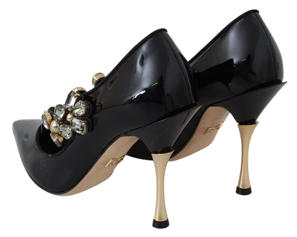 Dolce &amp; Gabbana mustat nahkaiset kristallikengät Mary Jane Pumps