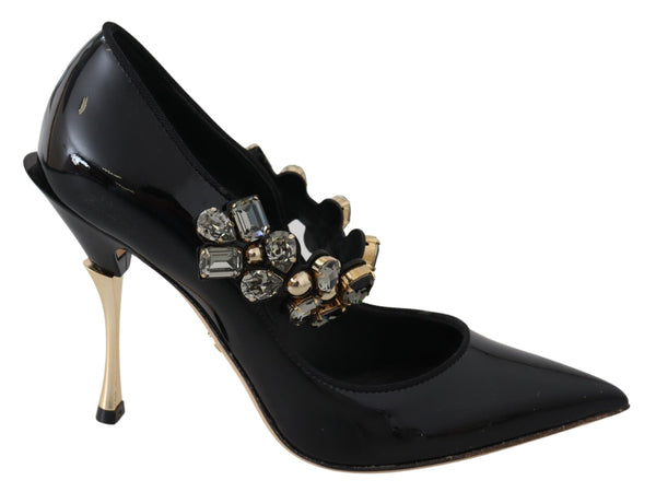 Dolce &amp; Gabbana mustat nahkaiset kristallikengät Mary Jane Pumps