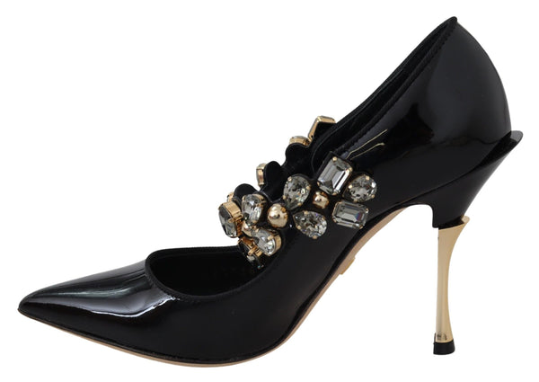 Dolce &amp; Gabbana mustat nahkaiset kristallikengät Mary Jane Pumps