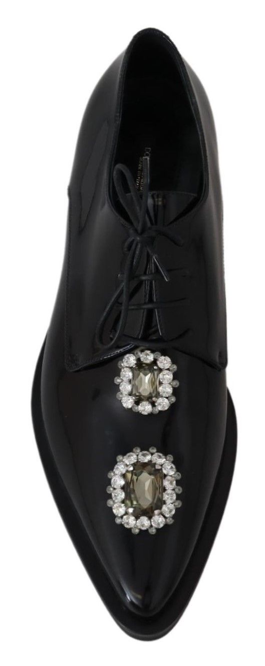 Dolce &amp; Gabbana mustat nahkaiset Crystal Lace Up -muodolliset kengät