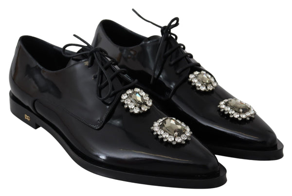 Dolce &amp; Gabbana mustat nahkaiset Crystal Lace Up -muodolliset kengät