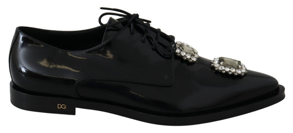 Dolce &amp; Gabbana mustat nahkaiset Crystal Lace Up -muodolliset kengät