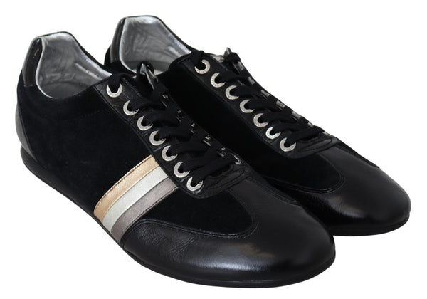 Dolce &amp; Gabbana Black Logo Nahkaiset Casual Scarpe -lenkkarit