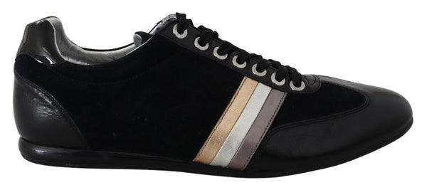 Dolce &amp; Gabbana Black Logo Nahkaiset Casual Scarpe -lenkkarit