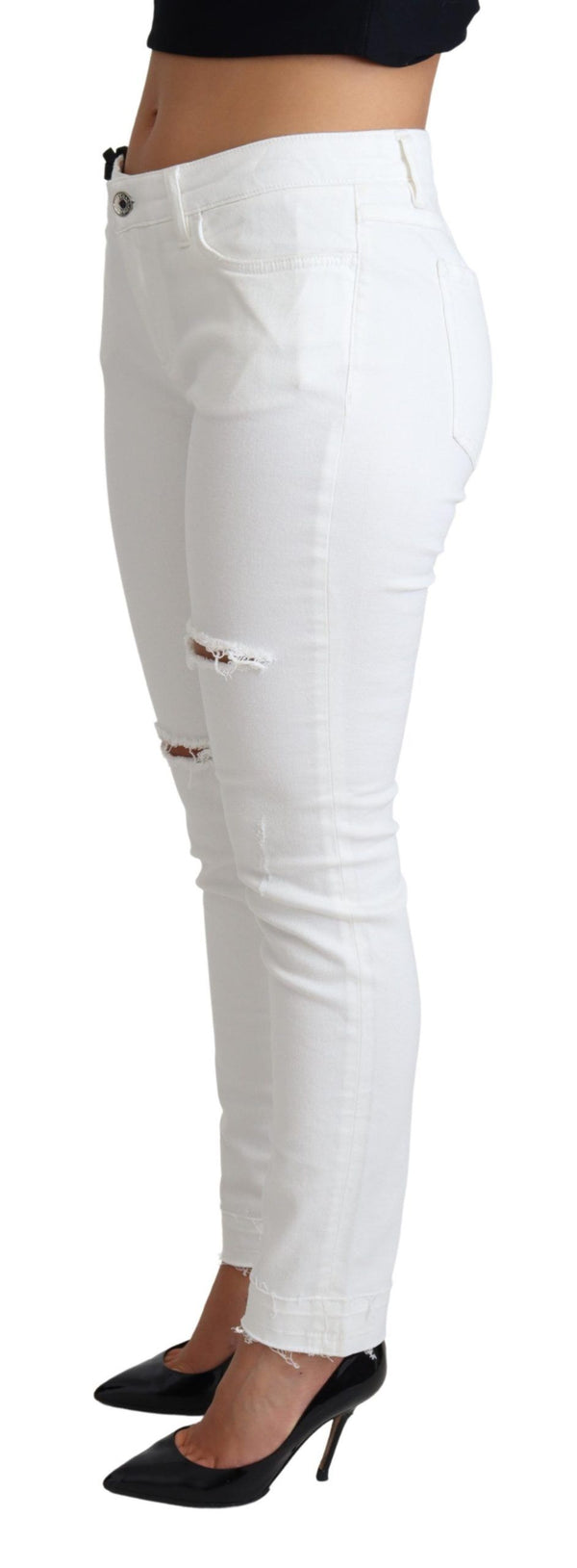 Dolce &amp; Gabbana White Tattered Skinny Denim Cotton Stretch Farkut