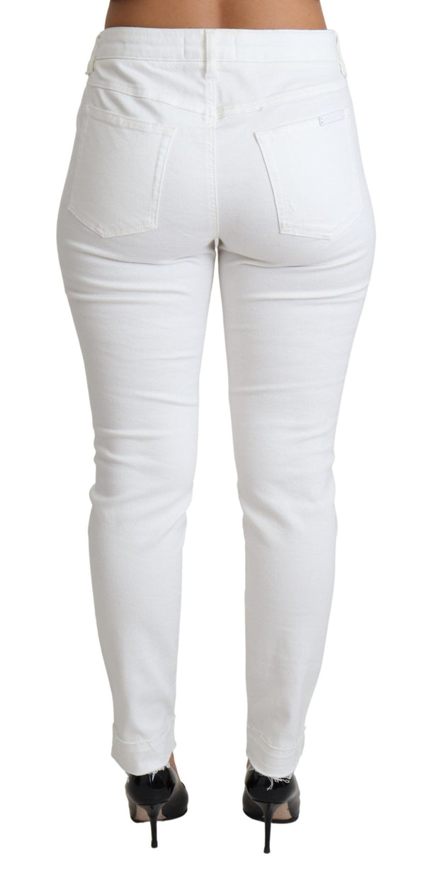 Dolce &amp; Gabbana White Tattered Skinny Denim Cotton Stretch Farkut