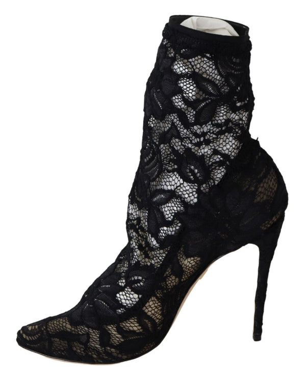 Dolce &amp; Gabbana Black Lace Taormina High Heel Boots -kengät