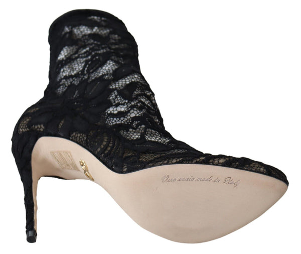 Dolce &amp; Gabbana Black Lace Taormina High Heel Boots -kengät