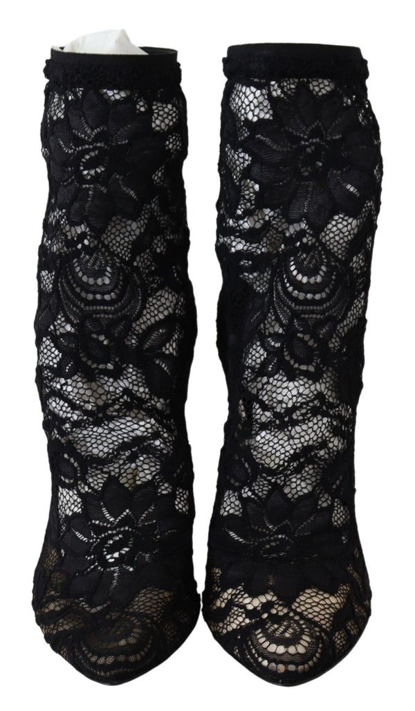 Dolce &amp; Gabbana Black Lace Taormina High Heel Boots -kengät