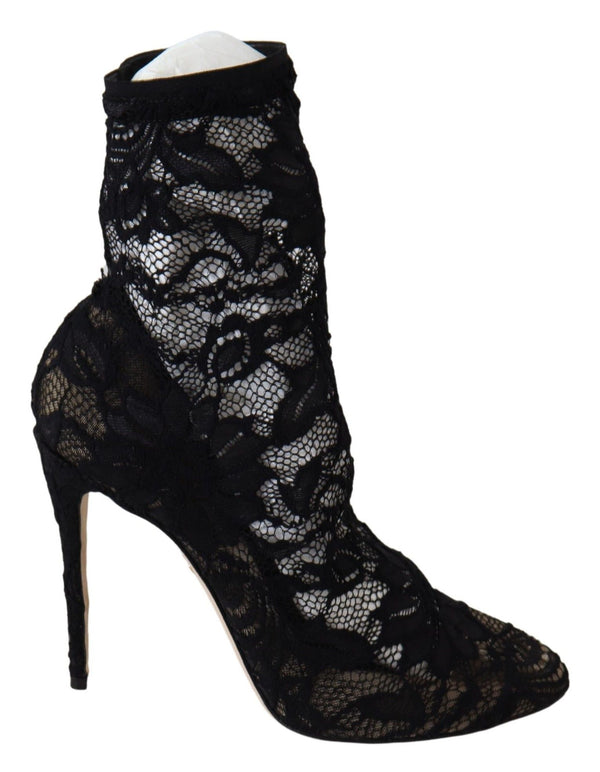 Dolce &amp; Gabbana Black Lace Taormina High Heel Boots -kengät