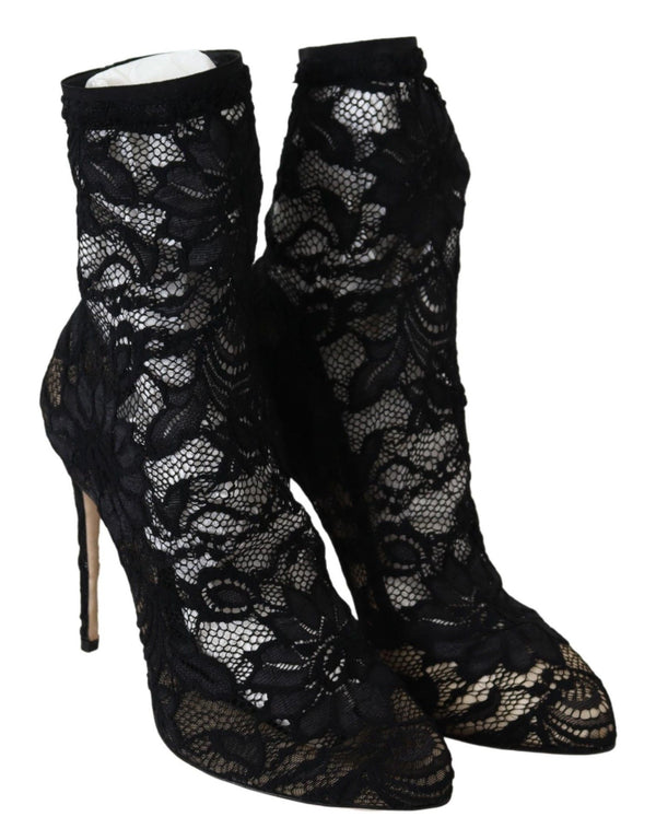 Dolce &amp; Gabbana Black Lace Taormina High Heel Boots -kengät