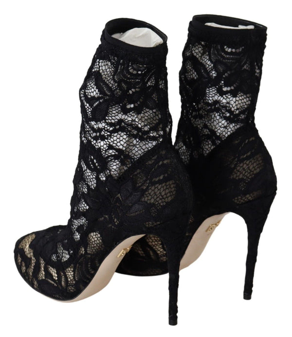 Dolce &amp; Gabbana Black Lace Taormina High Heel Boots -kengät