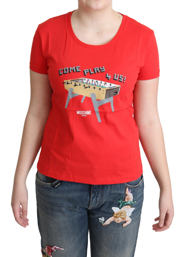 Moschino Red Cotton Tule pelaamaan 4 Us Print Tops Pusero T-paita