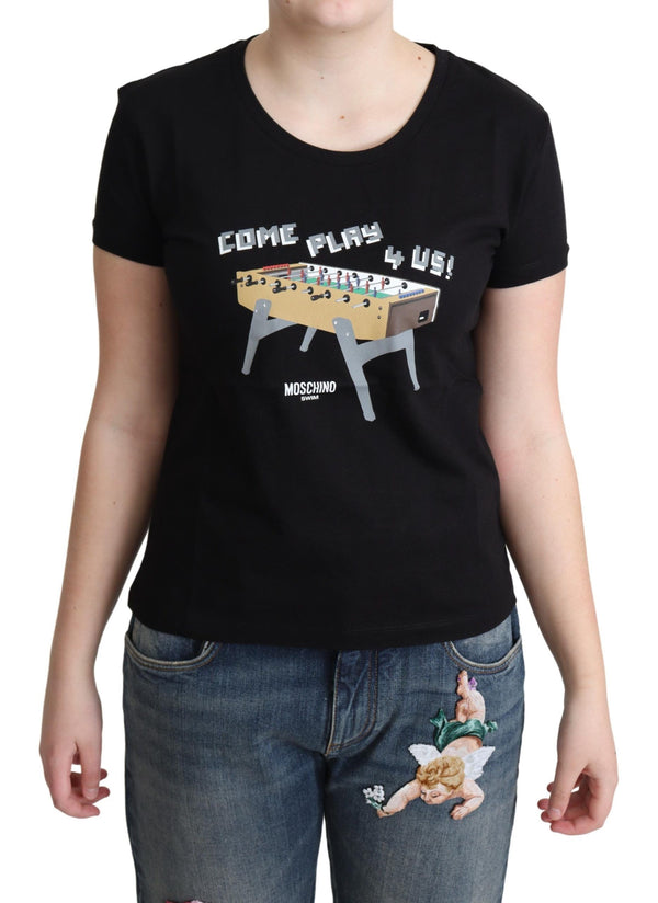 Moschino Black Cotton Come Play 4 Us Print Tops T-paita