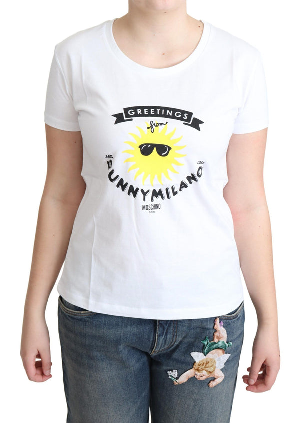 Moschino White Cotton Sunny Milano Print T-paita