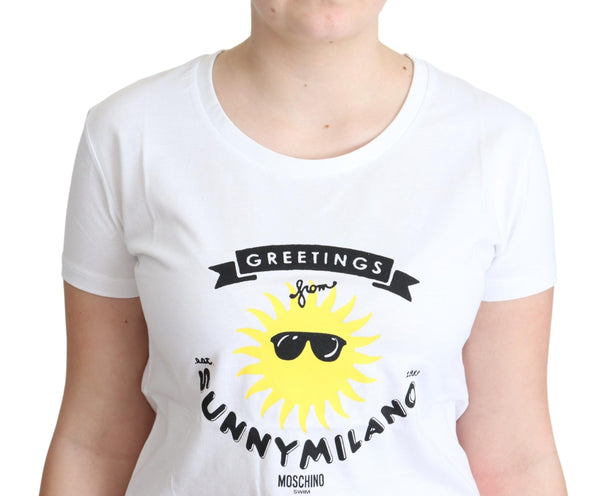 Moschino White Cotton Sunny Milano Print T-paita