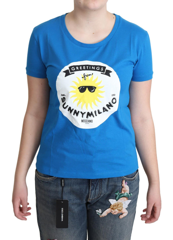 Moschino Blue Cotton Sunny Milano Print Tops T-paita