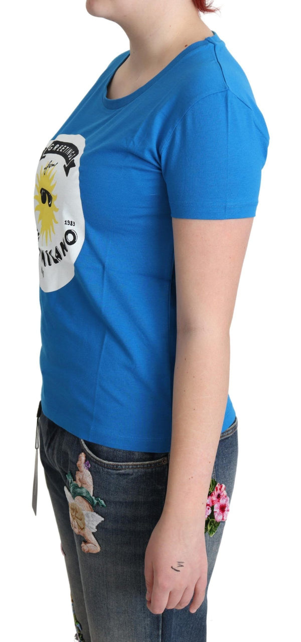 Moschino Blue Cotton Sunny Milano Print Tops T-paita