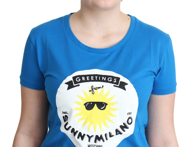 Moschino Blue Cotton Sunny Milano Print Tops T-paita