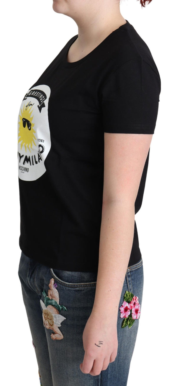 Moschino Black Cotton Sunny Milano Print T-paita