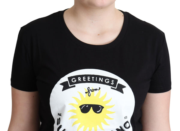 Moschino Black Cotton Sunny Milano Print T-paita