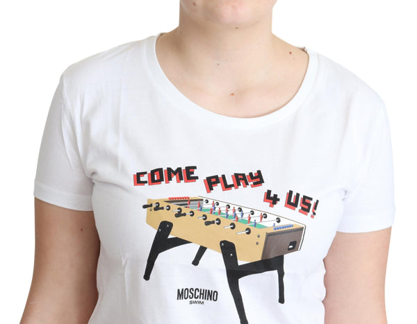 Moschino White Cotton Come Play 4 Us Print Tops T-paita