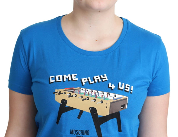 Moschino Blue Cotton Come Play 4 Us Print T-paita